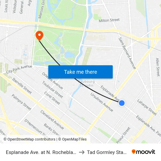 Esplanade Ave. at N. Rocheblave St. to Tad Gormley Stadium map