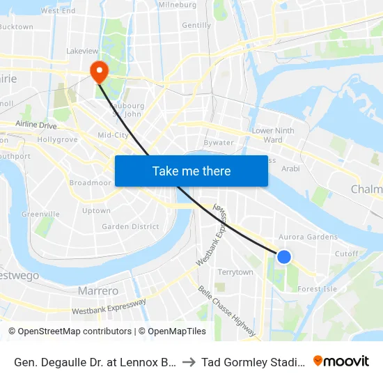 Gen. Degaulle Dr. at Lennox Blvd. to Tad Gormley Stadium map