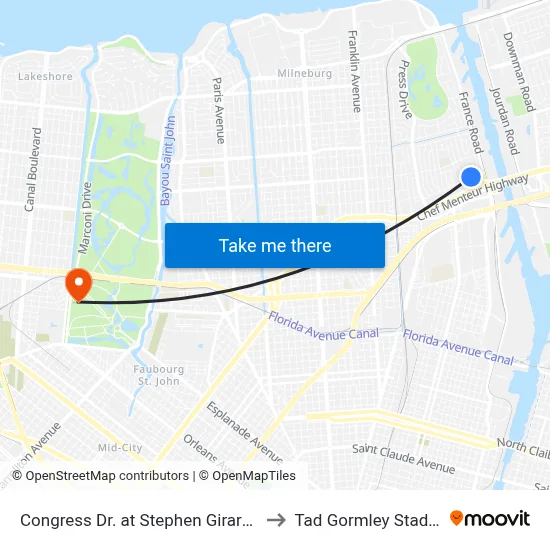 Congress Dr. at Stephen Girard Ave to Tad Gormley Stadium map