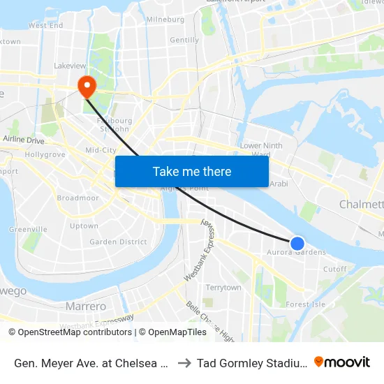 Gen. Meyer Ave. at Chelsea Dr. to Tad Gormley Stadium map