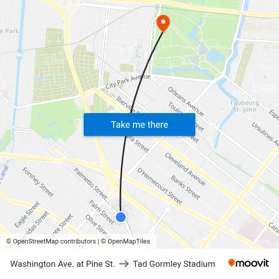 Washington Ave. at Pine St. to Tad Gormley Stadium map