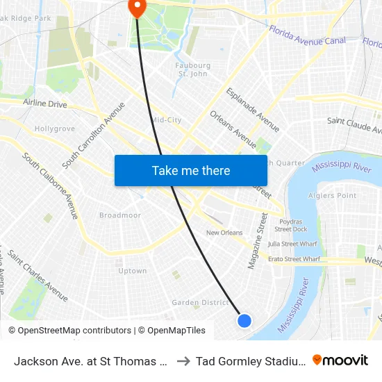 Jackson Ave. at St Thomas St. to Tad Gormley Stadium map