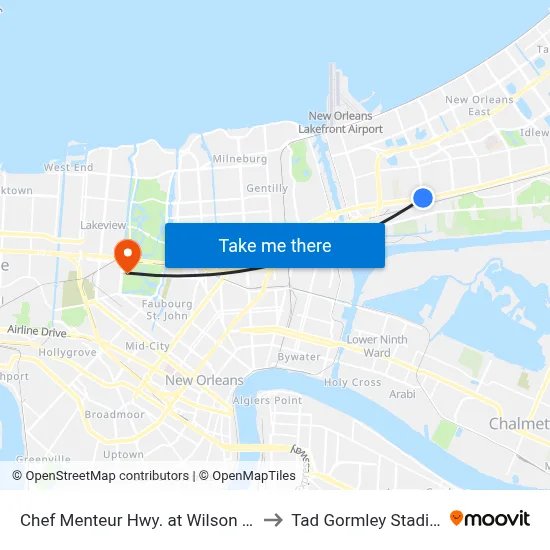 Chef Menteur Hwy. at Wilson Ave. to Tad Gormley Stadium map