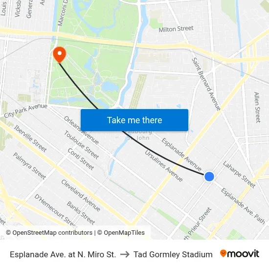 Esplanade Ave. at N. Miro St. to Tad Gormley Stadium map