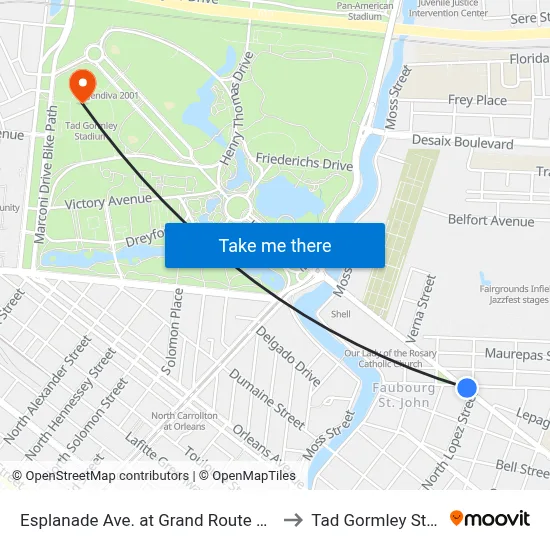 Esplanade Ave. at Grand Route St John St. to Tad Gormley Stadium map
