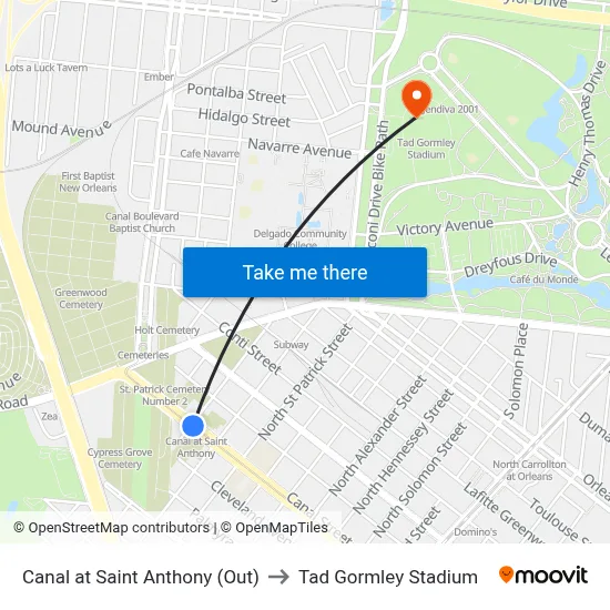 Canal at Saint Anthony (Out) to Tad Gormley Stadium map