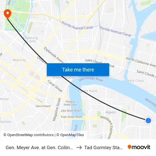 Gen. Meyer Ave. at Gen. Collins Ave. to Tad Gormley Stadium map