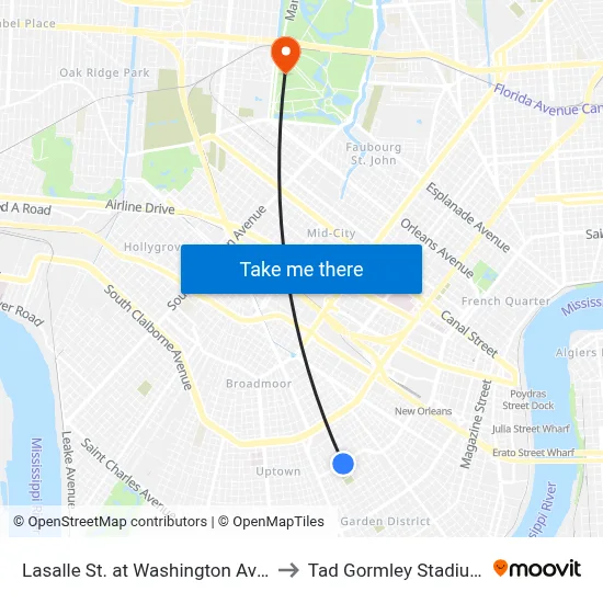 Lasalle St. at Washington Ave. to Tad Gormley Stadium map