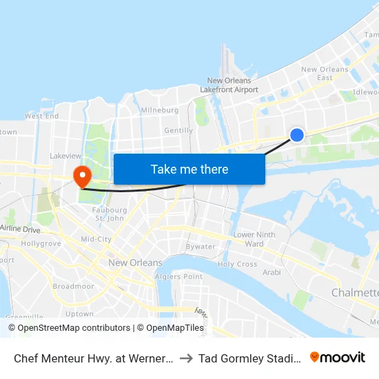 Chef Menteur Hwy. at Werner Dr. to Tad Gormley Stadium map