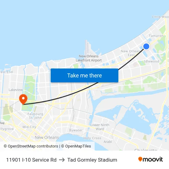 11901 I-10 Service Rd to Tad Gormley Stadium map
