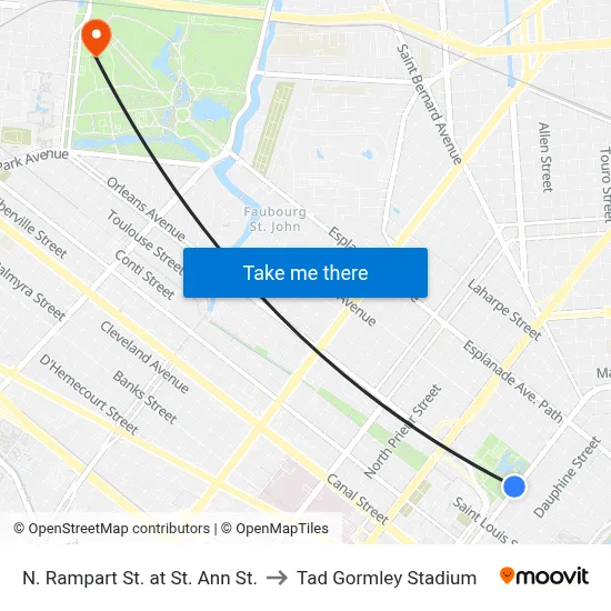 N. Rampart St. at St. Ann St. to Tad Gormley Stadium map