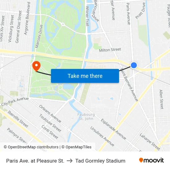 Paris Ave. at Pleasure St. to Tad Gormley Stadium map