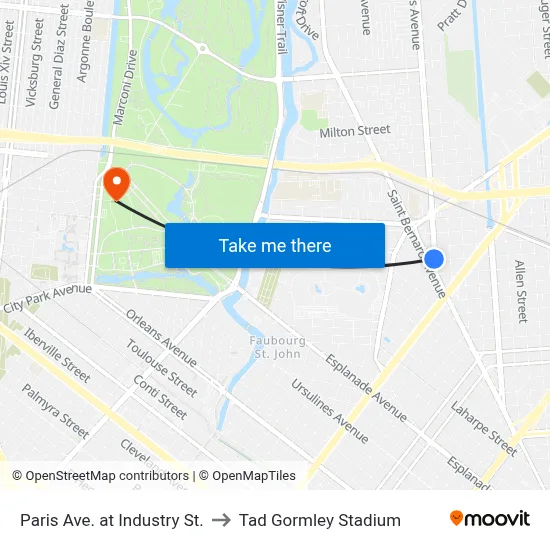 Paris Ave. at Industry St. to Tad Gormley Stadium map