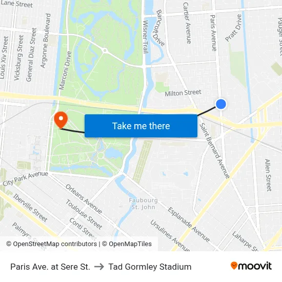 Paris Ave. at Sere St. to Tad Gormley Stadium map