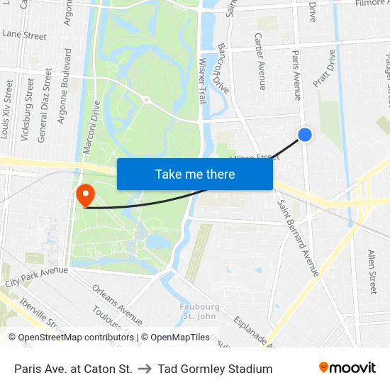 Paris Ave. at Caton St. to Tad Gormley Stadium map