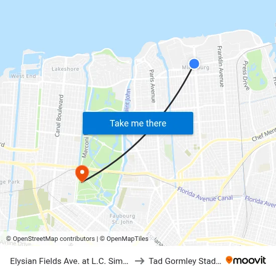 Elysian Fields Ave. at L.C. Simon Dr. to Tad Gormley Stadium map