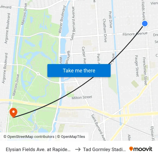Elysian Fields Ave. at Rapides Dr. to Tad Gormley Stadium map