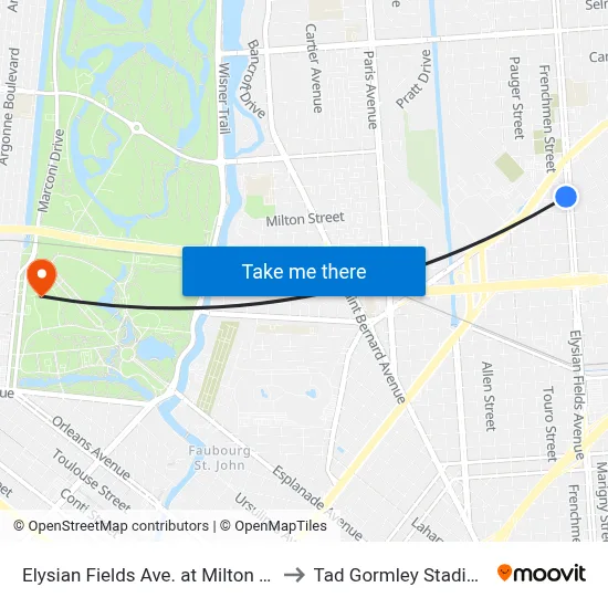 Elysian Fields Ave. at Milton St. to Tad Gormley Stadium map