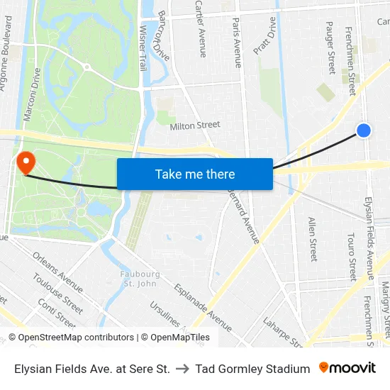 Elysian Fields Ave. at Sere St. to Tad Gormley Stadium map