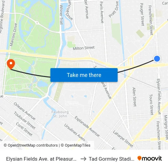 Elysian Fields Ave. at Pleasure St. to Tad Gormley Stadium map