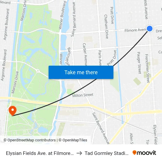 Elysian Fields Ave. at Filmore St. to Tad Gormley Stadium map