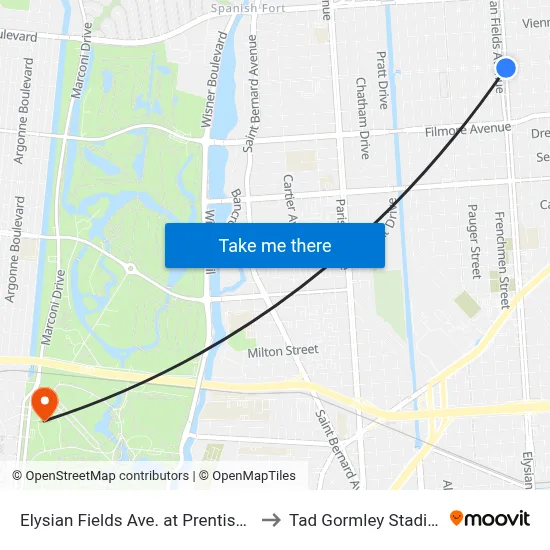 Elysian Fields Ave. at Prentiss St. to Tad Gormley Stadium map