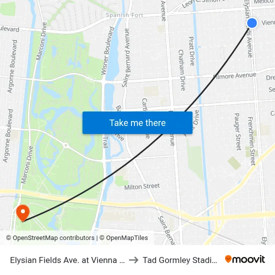 Elysian Fields Ave. at Vienna St. to Tad Gormley Stadium map