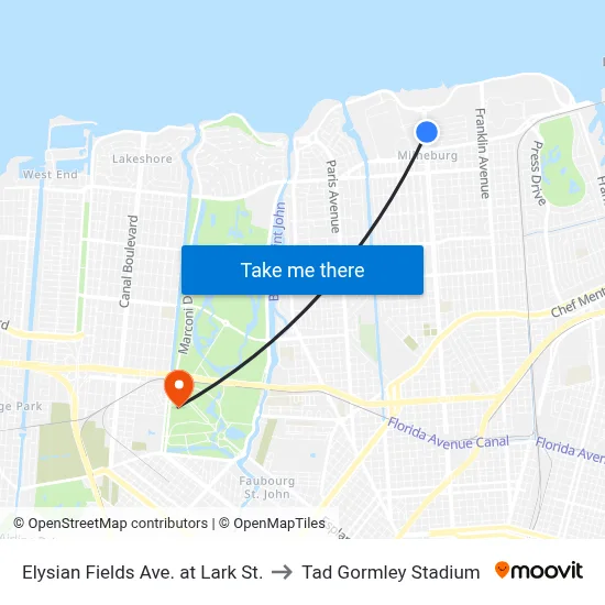 Elysian Fields Ave. at Lark St. to Tad Gormley Stadium map