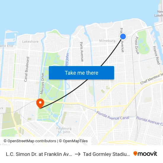 L.C. Simon Dr. at Franklin Ave. to Tad Gormley Stadium map