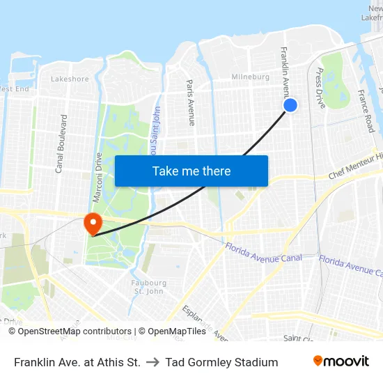 Franklin Ave. at Athis St. to Tad Gormley Stadium map