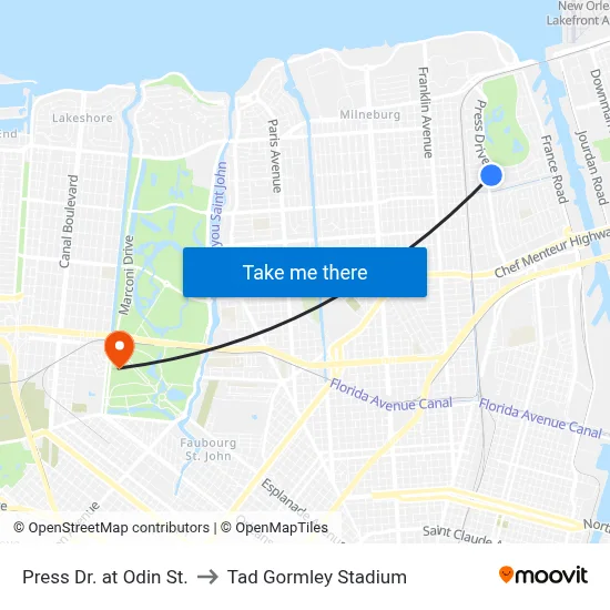 Press Dr. at Odin St. to Tad Gormley Stadium map