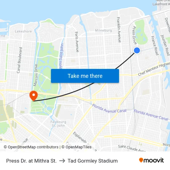 Press Dr. at Mithra St. to Tad Gormley Stadium map