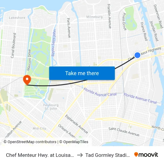 Chef Menteur Hwy. at Louisa St. to Tad Gormley Stadium map