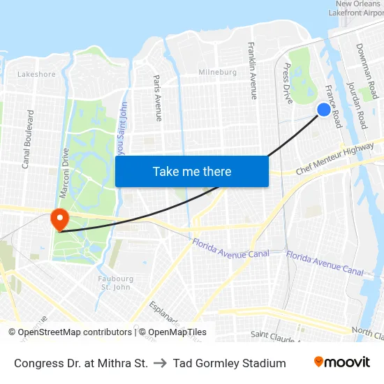 Congress Dr. at Mithra St. to Tad Gormley Stadium map