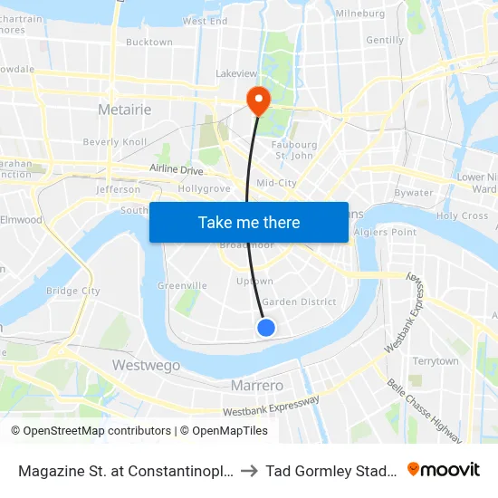Magazine St. at Constantinople St. to Tad Gormley Stadium map
