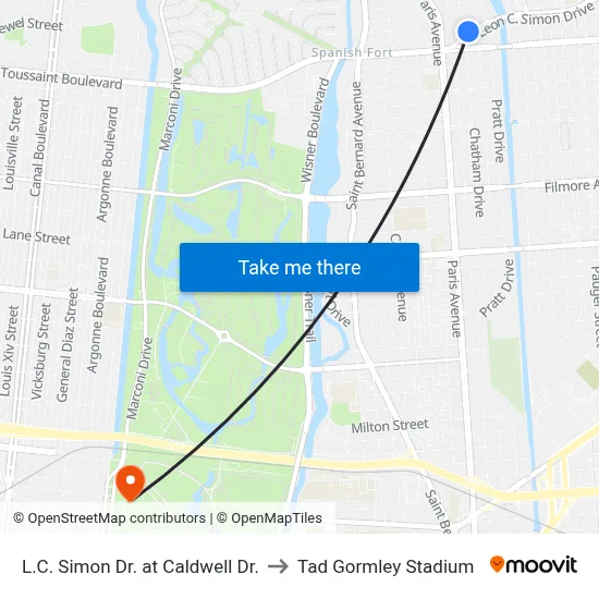L.C. Simon Dr. at Caldwell Dr. to Tad Gormley Stadium map