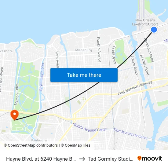 Hayne Blvd. at 6240 Hayne Blvd. to Tad Gormley Stadium map