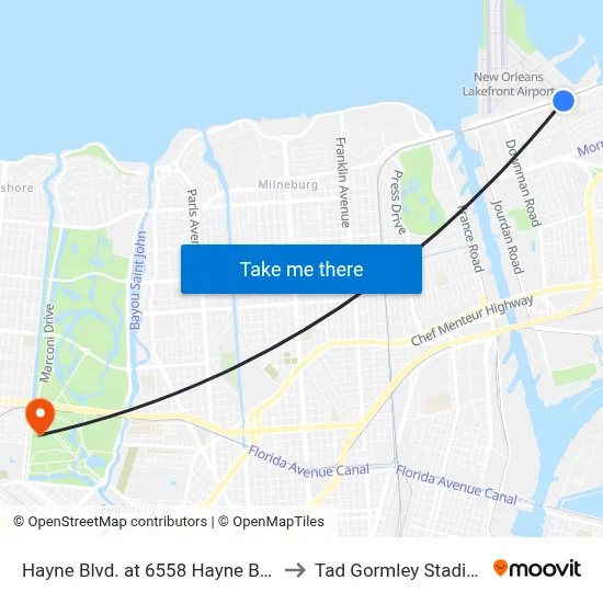 Hayne Blvd. at 6558 Hayne Blvd. to Tad Gormley Stadium map
