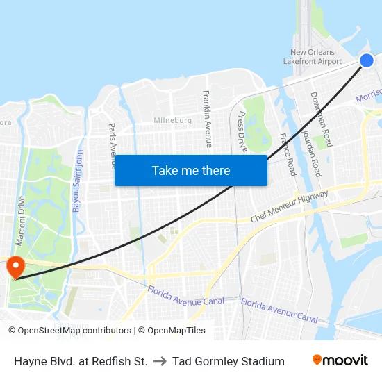 Hayne Blvd. at Redfish St. to Tad Gormley Stadium map