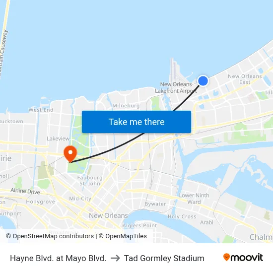 Hayne Blvd. at Mayo Blvd. to Tad Gormley Stadium map