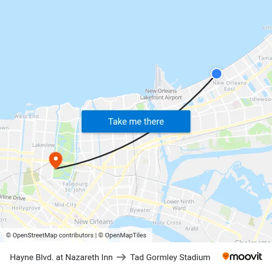 Hayne Blvd. at Nazareth Inn to Tad Gormley Stadium map