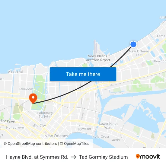 Hayne Blvd. at Symmes Rd. to Tad Gormley Stadium map