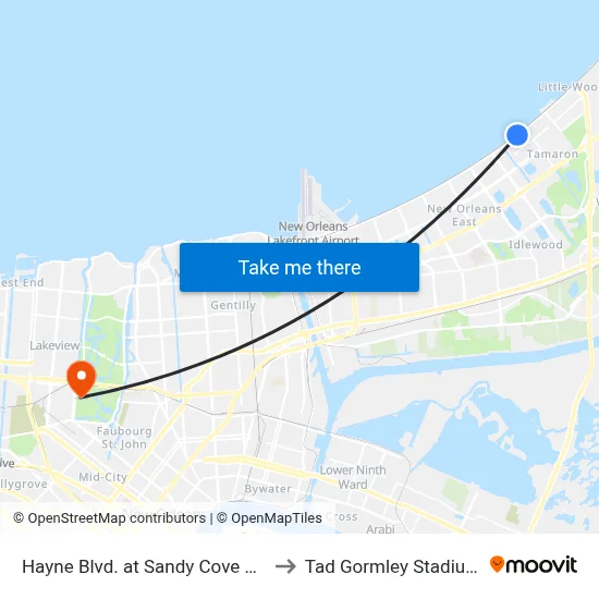 Hayne Blvd. at Sandy Cove Dr. to Tad Gormley Stadium map