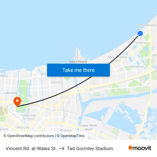 Vincent Rd. at Wales St. to Tad Gormley Stadium map