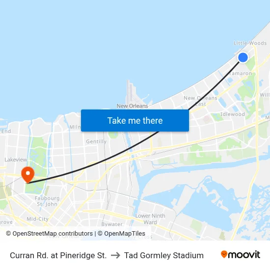 Curran Rd. at Pineridge St. to Tad Gormley Stadium map