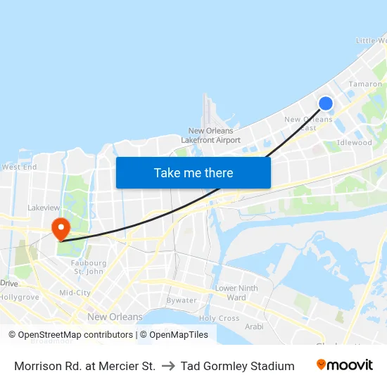 Morrison Rd. at Mercier St. to Tad Gormley Stadium map