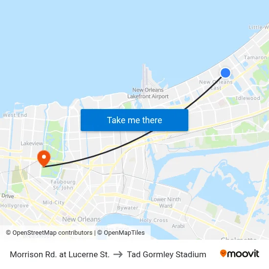 Morrison Rd. at Lucerne St. to Tad Gormley Stadium map