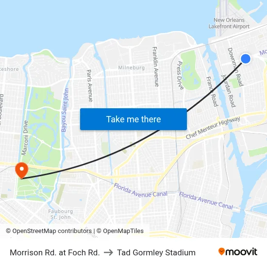 Morrison Rd. at Foch Rd. to Tad Gormley Stadium map