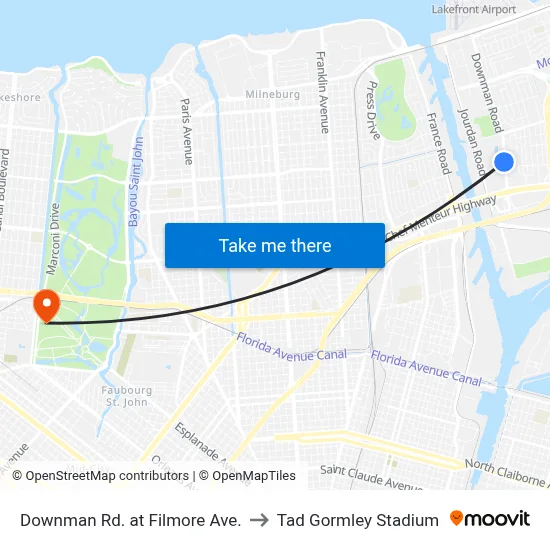 Downman Rd. at Filmore Ave. to Tad Gormley Stadium map