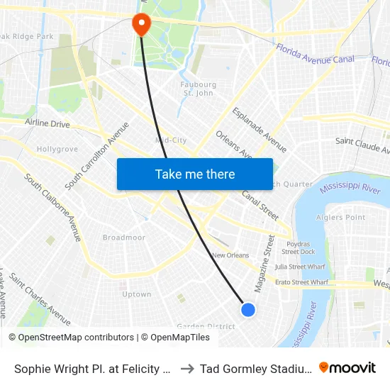 Sophie Wright Pl. at Felicity St. to Tad Gormley Stadium map